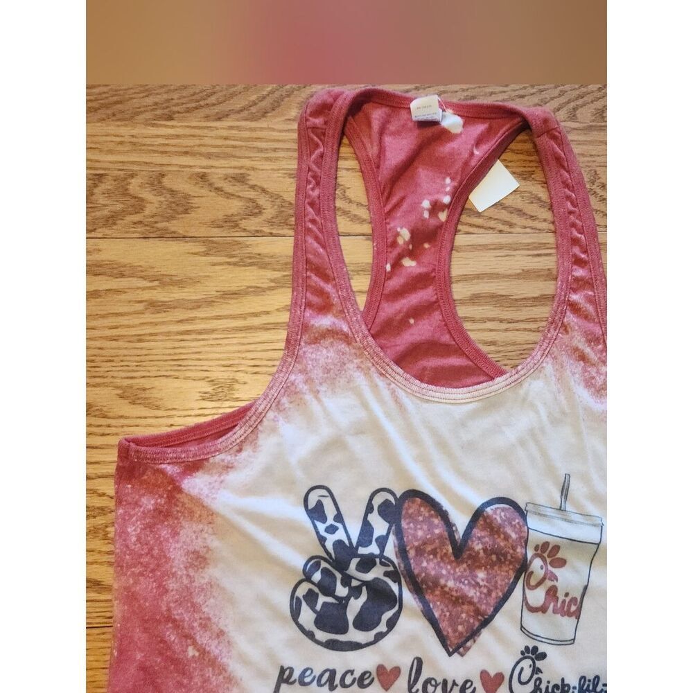 E22 Chick-fil-A Peace Love Graphic Tank Top - Coral & White - Picture 4 of 13